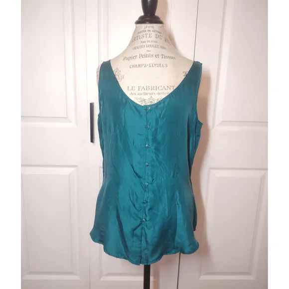 New York Studio Silk 100% Vintage 1990s Y2K Silk Evening Tank Top| Large| Teal - Picture 2 of 8